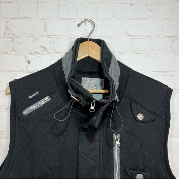 Akademiks AKDMKS Vest Mens Large Black Adjustable Collar Pockets Full Zip - Picture 2 of 10